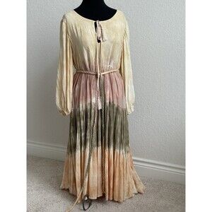Storia Maxi Tiered Dress Women’s S Tye Dye Ombre Balloon Sleeve Rope Tie Boho